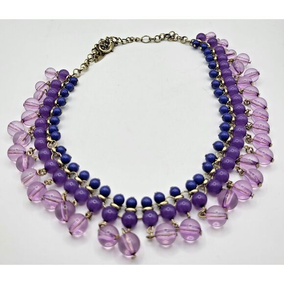 COLDWATER CREEK Purple Dangle Drop Fringe Acrylic Beaded Necklace 21in - Picture 2 of 6